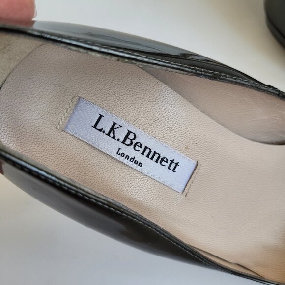 EUC L.K. Bennet Sledge Platform Heels Glossy Green Patent Leather sz 38 6US. - Picture 8 of 9